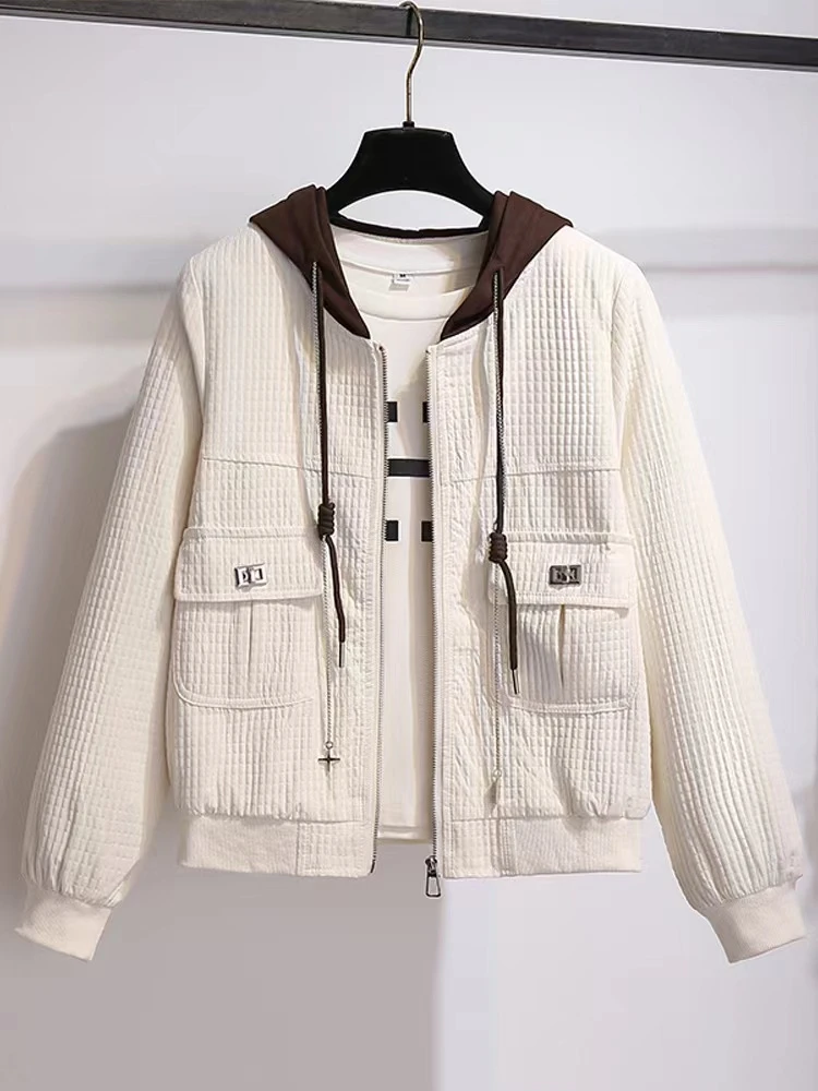 【微瑕】小香风外套女士短款洋气2023秋季新款连帽拼色棒球服开衫