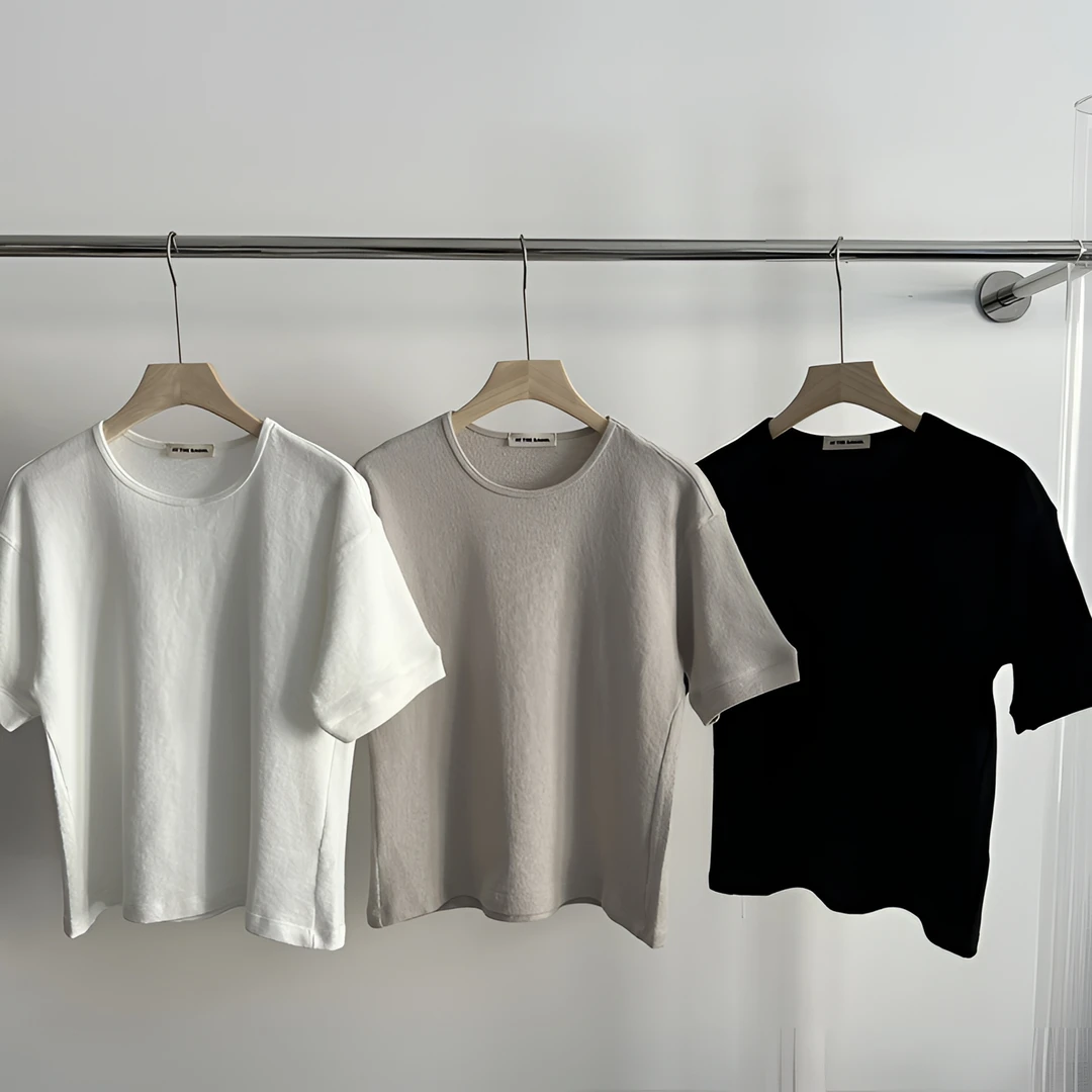 东大门at the bagel春夏款纯色螺纹圆领短袖T恤上衣（no退换）