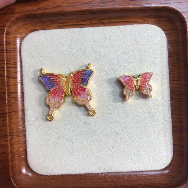 足金999烧蓝蝴蝶吊坠➕转运珠