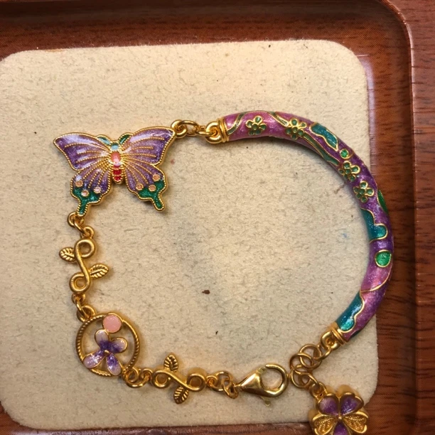足金999烧蓝蝴蝶半镯手链