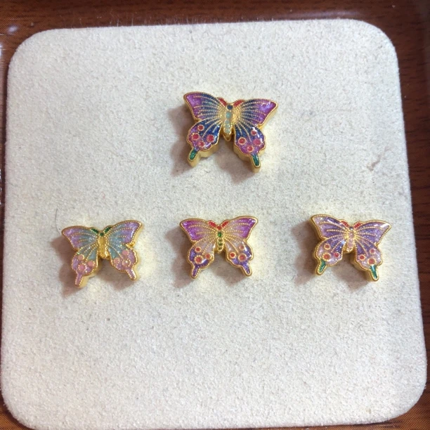 足金999烧蓝蝴蝶转运珠1大3小4孔