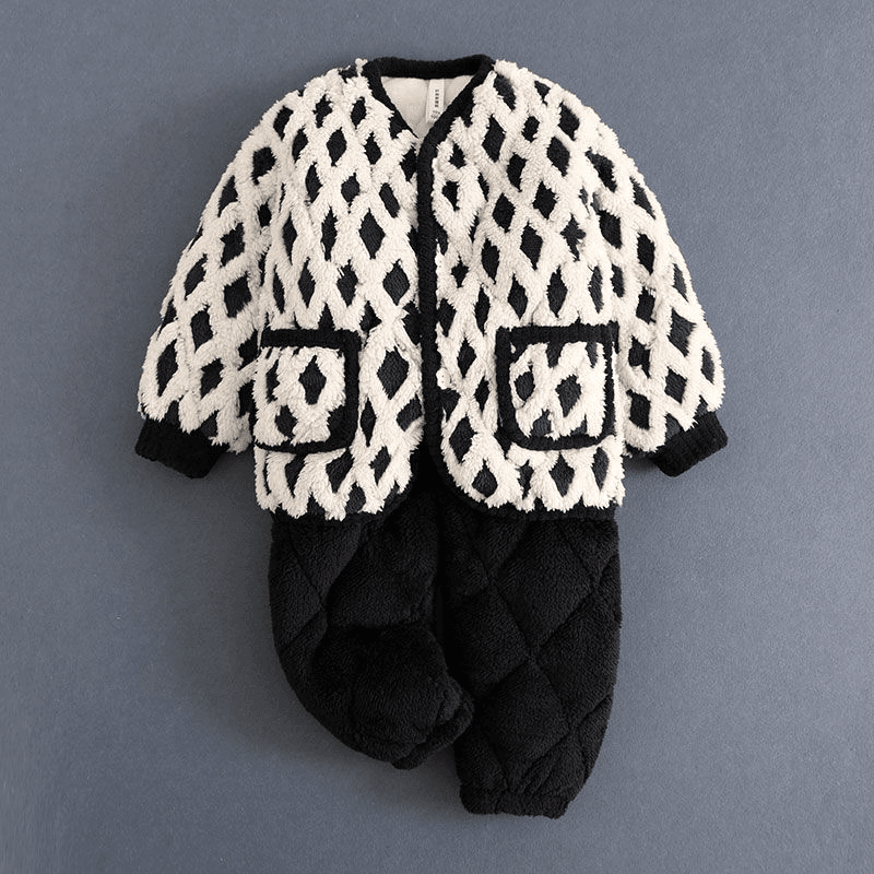 儿童棉衣套装 冬季男孩女童保暖家居服宝宝三层加加厚睡衣套装