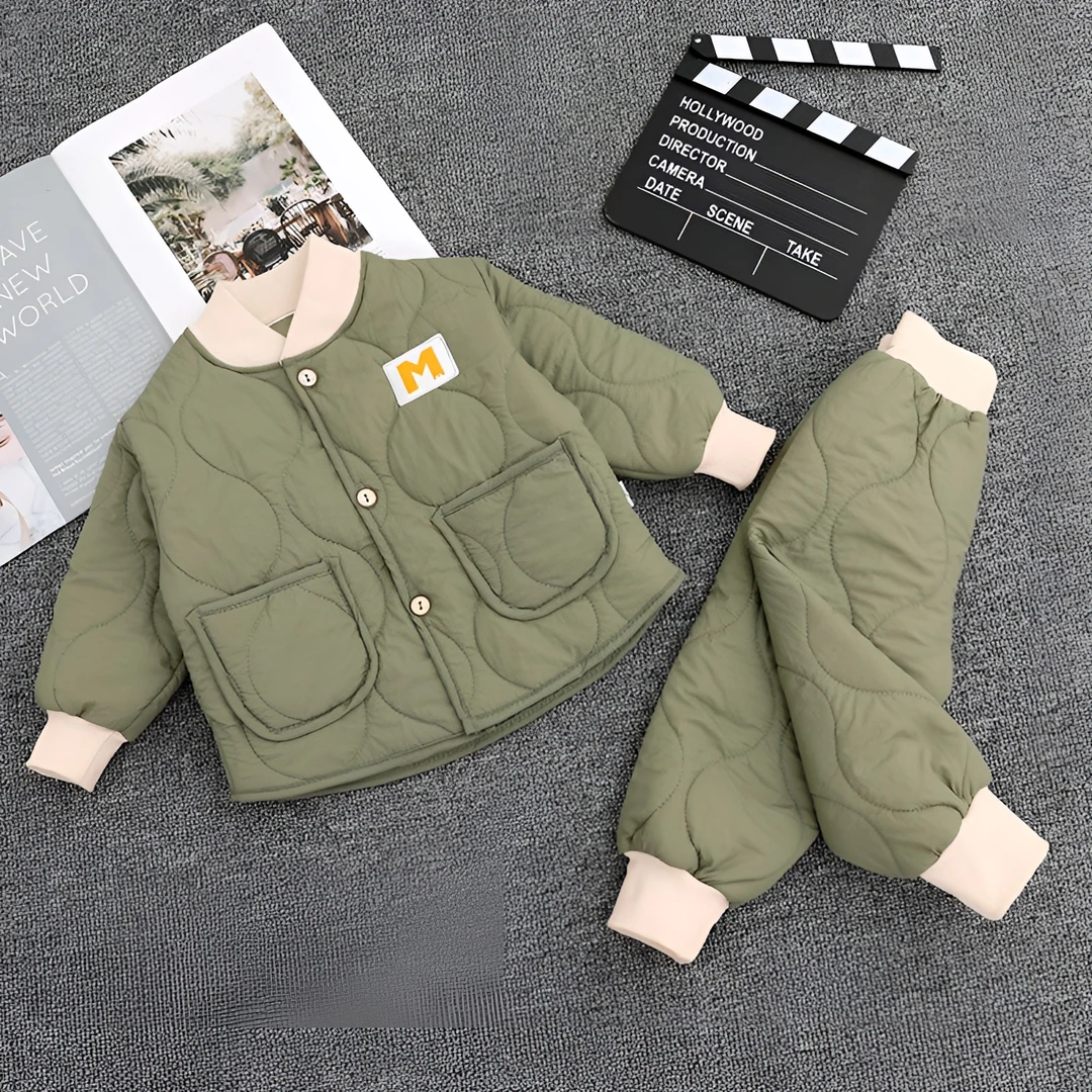 儿童秋冬新款棉服套装男女宝宝棉衣棉裤休闲套装家居服户外两件套