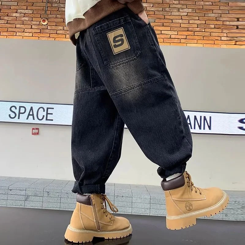 男童加秋季牛仔裤2023帅气新款儿童裤子中大童炸街秋装长裤