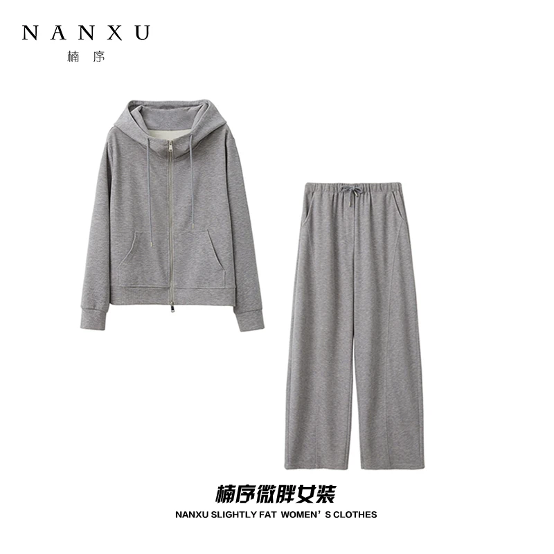 楠序大码显瘦 胖mm穿搭一整套女装时尚显瘦休闲两件套女YZ32279