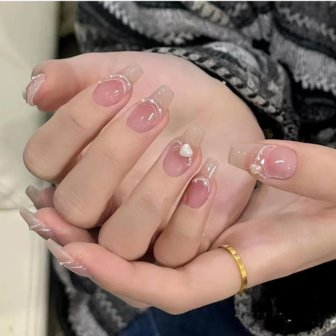 【珍珠】纯手工穿戴甲美甲指甲贴穿戴式光疗甲冰透渐变秋冬美少女