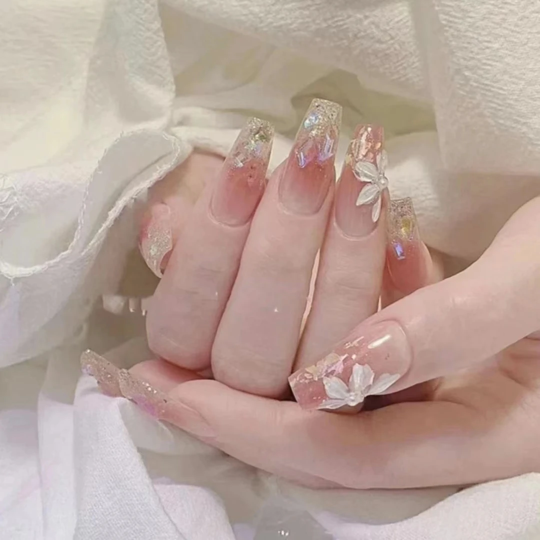 【冰花奶冻】纯手工穿戴甲美甲贴穿戴式光疗甲冰透渐变秋天流行