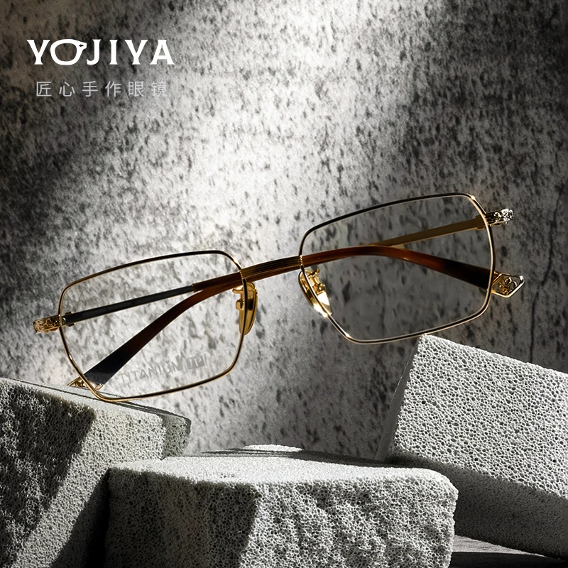 日系手工设计师款超轻钛金属金色复古时尚方框钛架百搭男女眼镜架