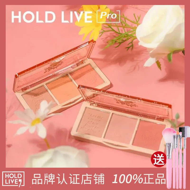 【正品】H0LDLIVE秘境花园三色腮红眼影渐变腮紫腮蓝茶棕自然哑光盘
