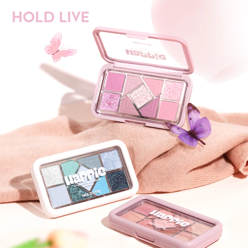 HOLD LIVE小粉框九色眼影盘大地粉色蓝色珠哑光学生腮红纯欲正品