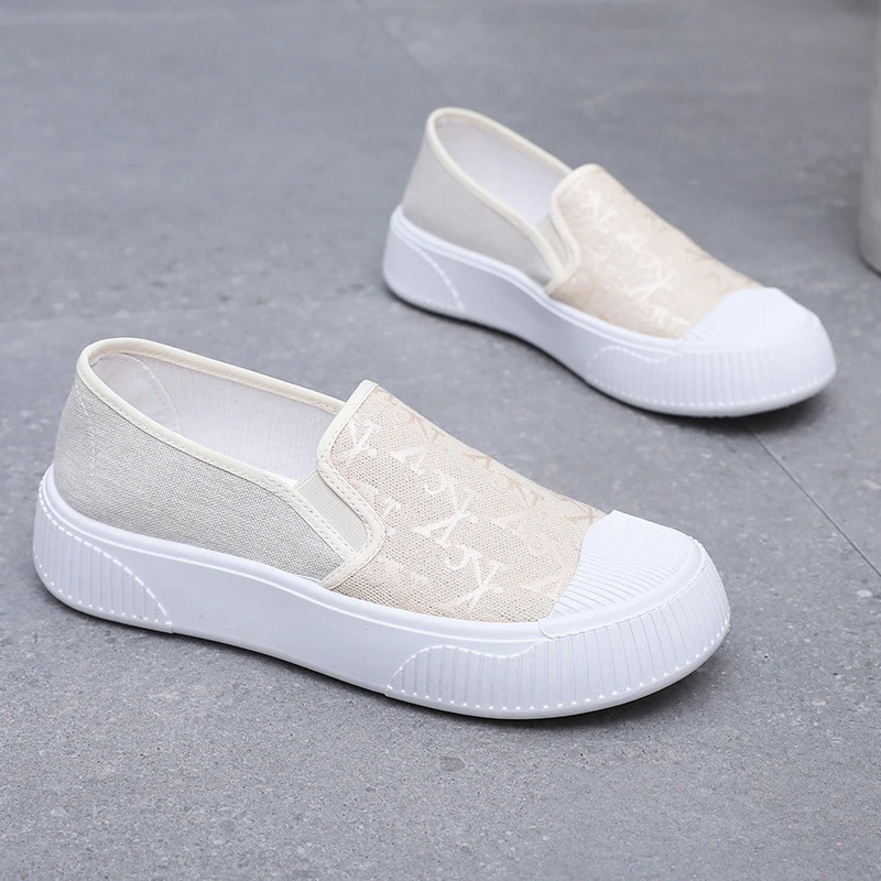 2025国风布鞋春季新款乐福鞋帆布女鞋懒人一脚蹬厚底渔夫鞋女布鞋