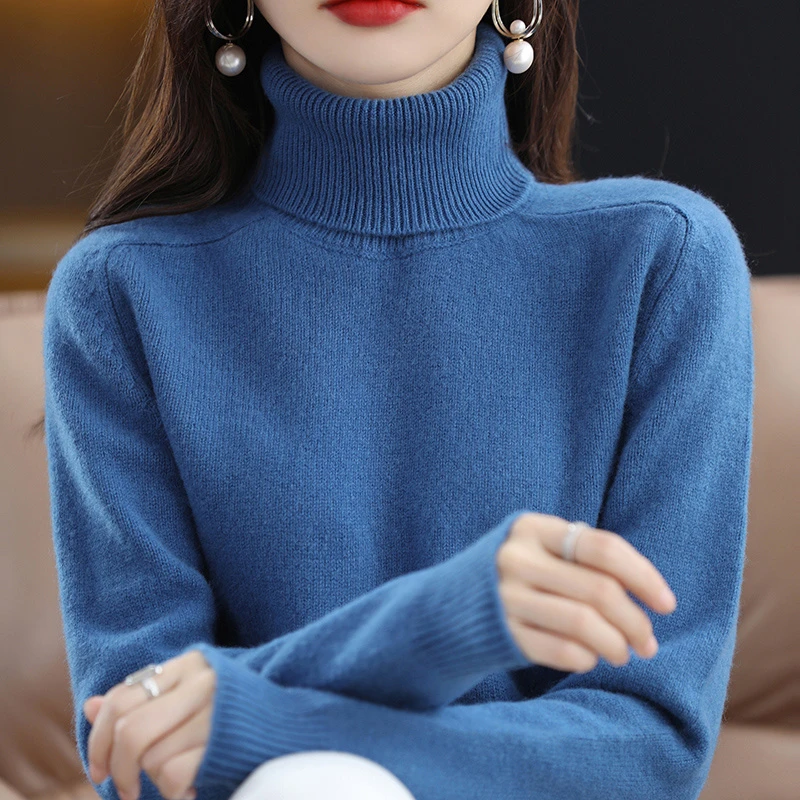 冬季新款双股加厚高领100%纯羊毛衫女打底毛衣宽松套头针织羊毛衫