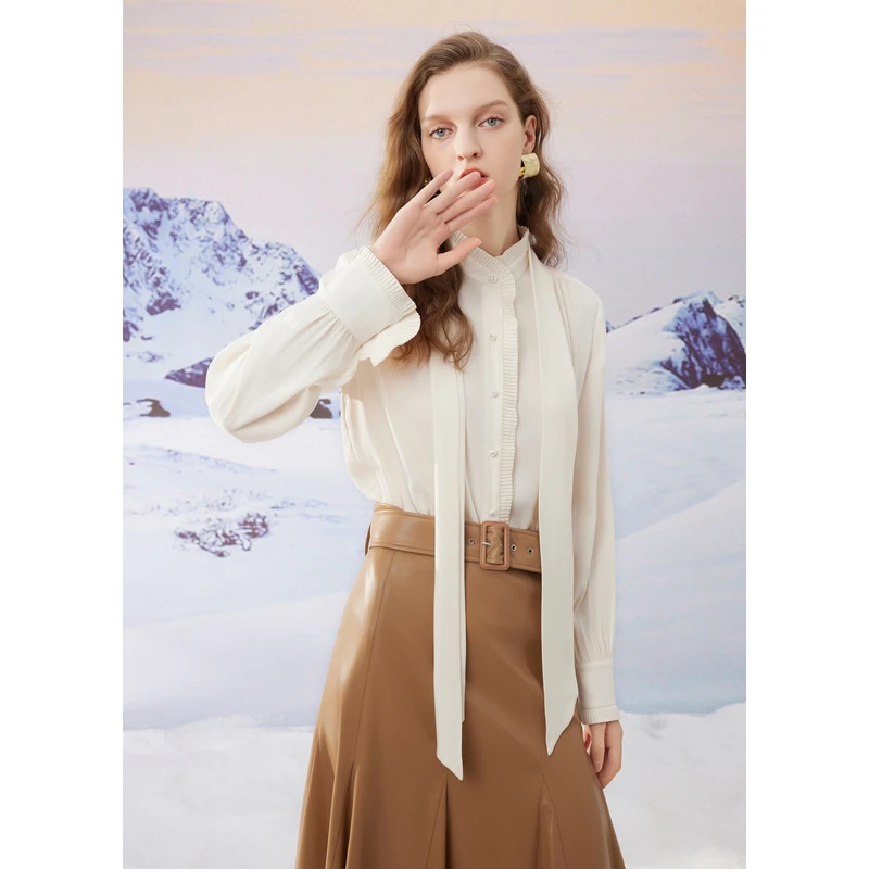 missCOCOON冬装女褶蝴蝶结设计衬衫0173