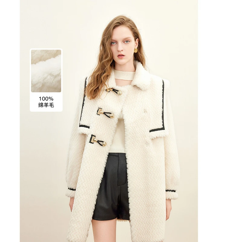 missCOCOON海军领灯笼袖绵羊毛外套0071