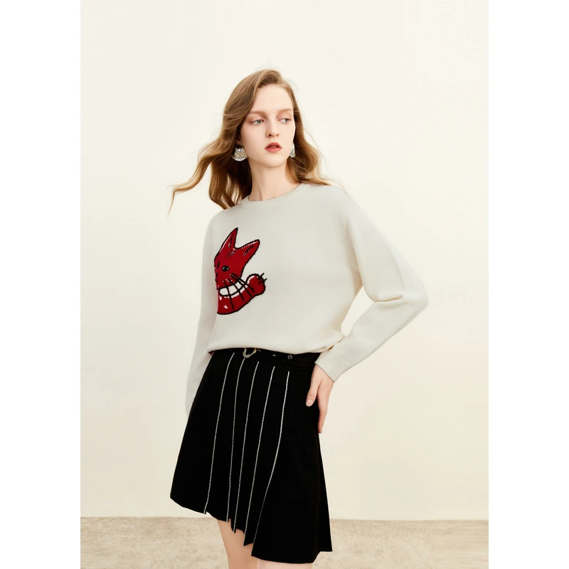 【黄蓉推荐】missCOCOON手工勾线猫咪图案毛衣冬季毛针织衫0458