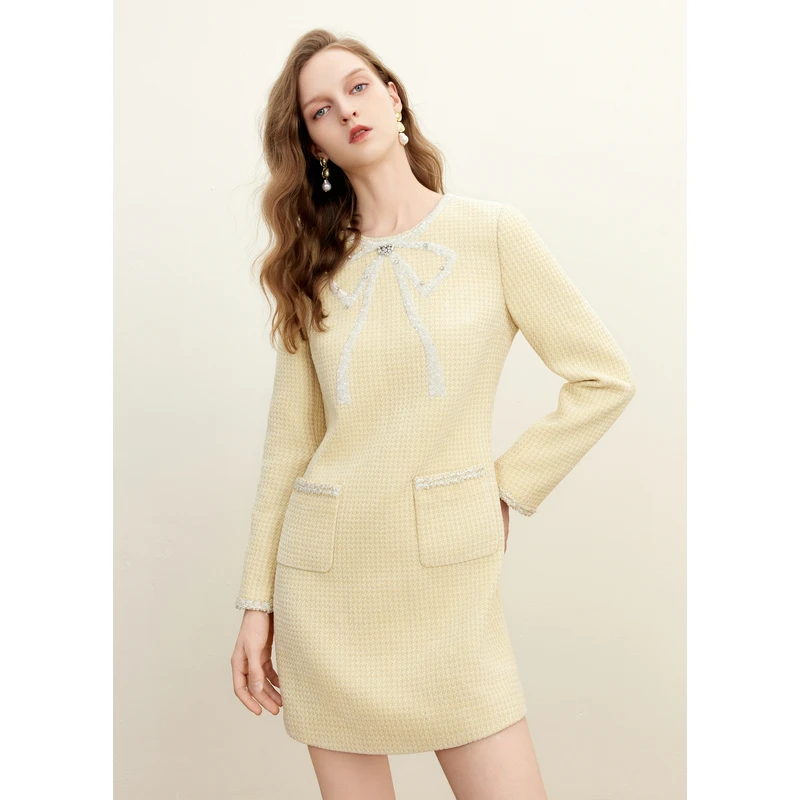 missCOCOON亮片绣花蝴蝶结香风连衣裙0465