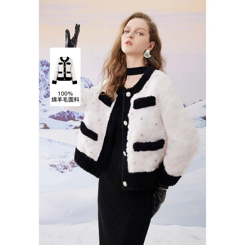 missCOCOON上衣花朵绵羊毛短外套7377