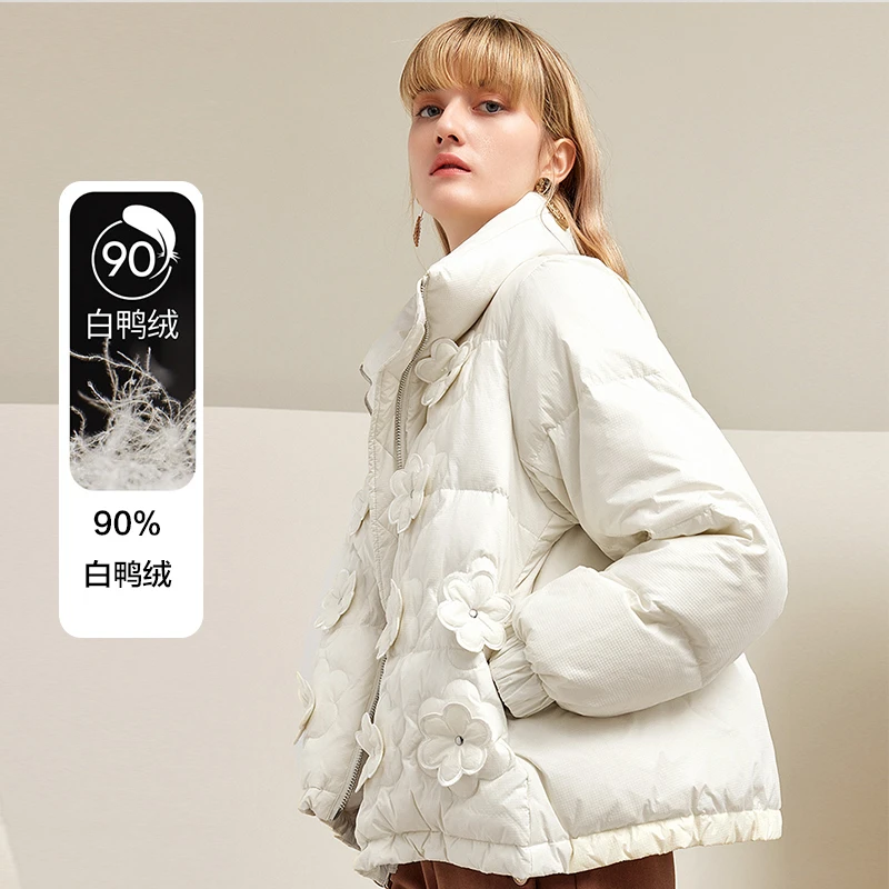 missCOCOON花朵饰翻领白鸭绒羽绒服3101