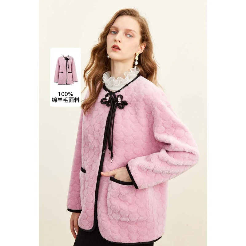 missCOCOON斜门襟中国风盘扣绵羊毛外套5395