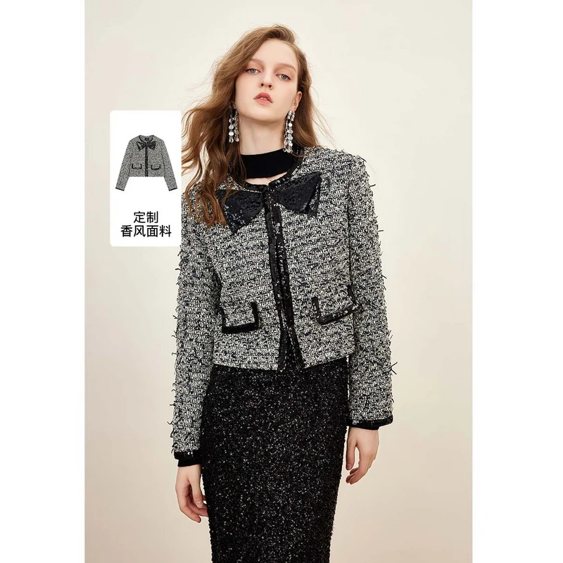 missCOCOON亮片织带蝴蝶结肌理感香风外套0187