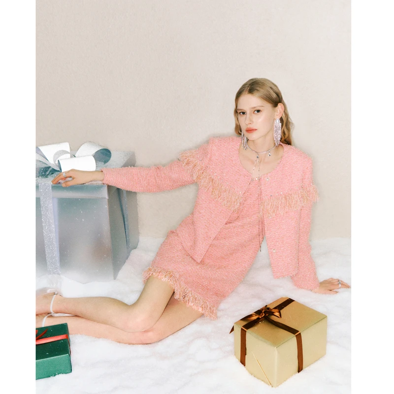 missCOCOON24肌理粗花呢流苏小香风外套0163