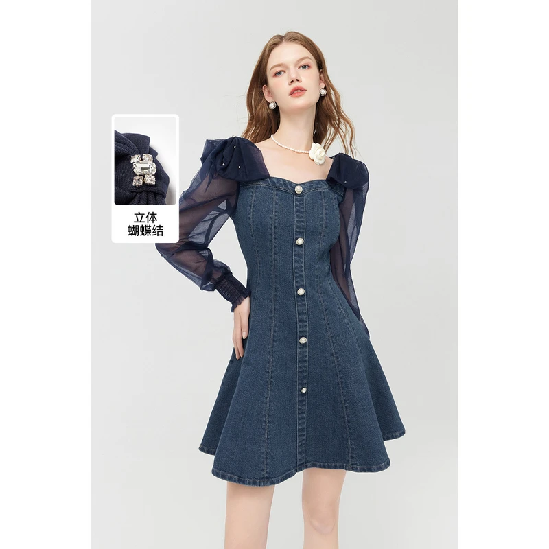 missCOCOON鸡心领显瘦蝴蝶结连衣裙0051