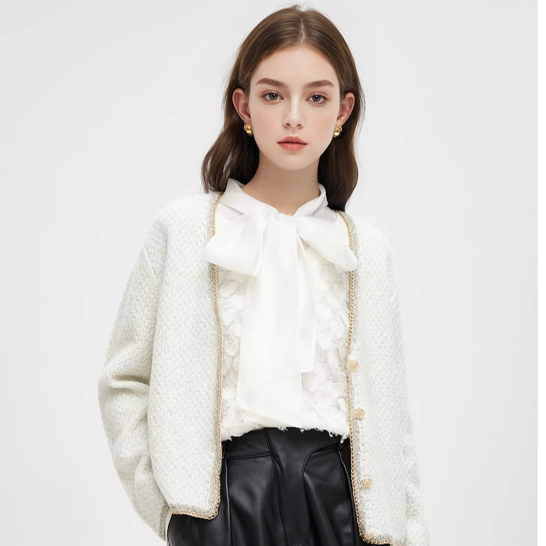 missCOCOON上衣女气质名媛香风V领短外套7080