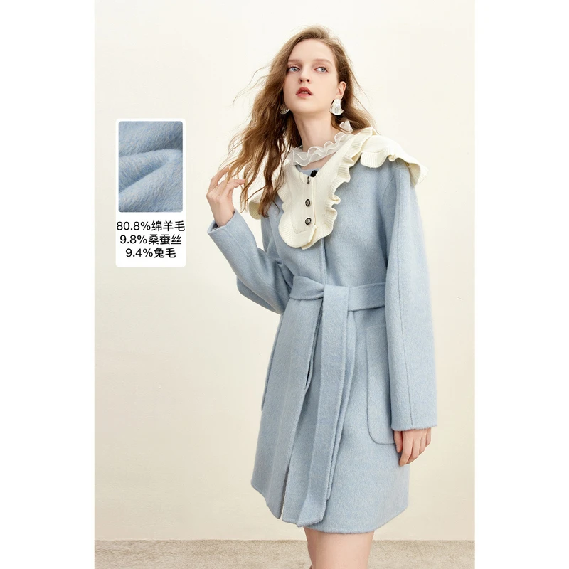 【媛媛女王专享】misscocoon多巴胺冬日双面呢兔丝混纺毛呢大衣0426