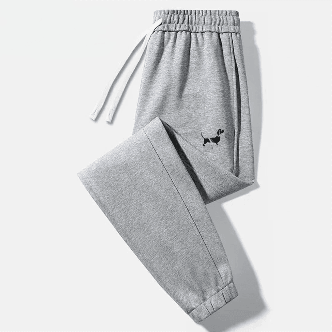 外贸原单刺绣卫裤华棉复合牛奶丝超柔百搭休闲裤束脚刺绣小狗XX77