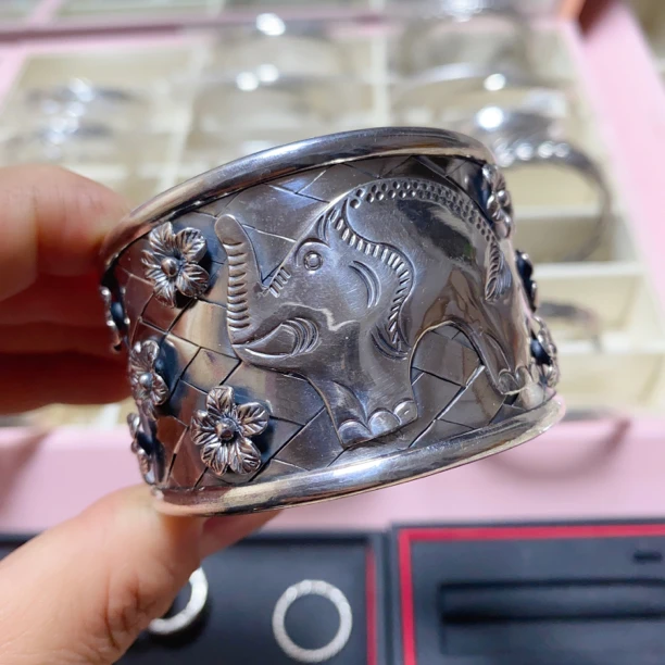 足银手镯 足银手镯999 大象手镯 纯手工编织 面宽42mm