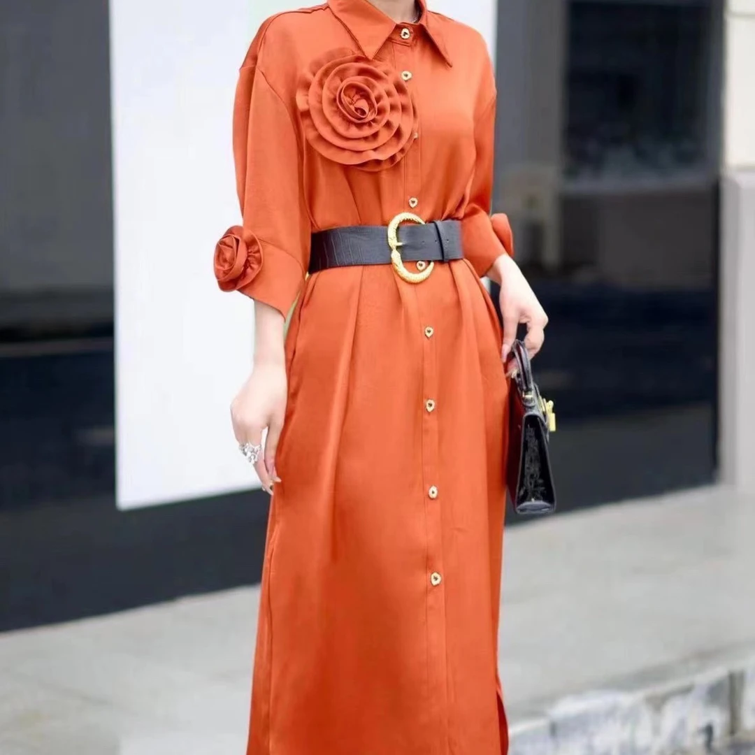 秋新款衬衫款中长款连衣裙显瘦高端大气