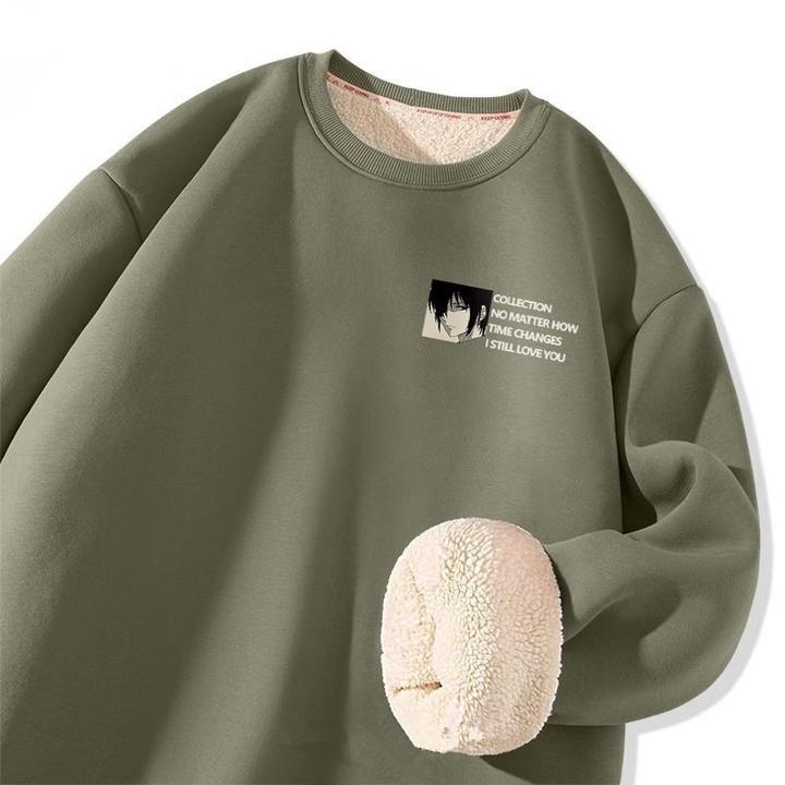 羊羔绒圆领卫衣男青少年学生2024冬季新款百搭加绒加厚上衣潮12