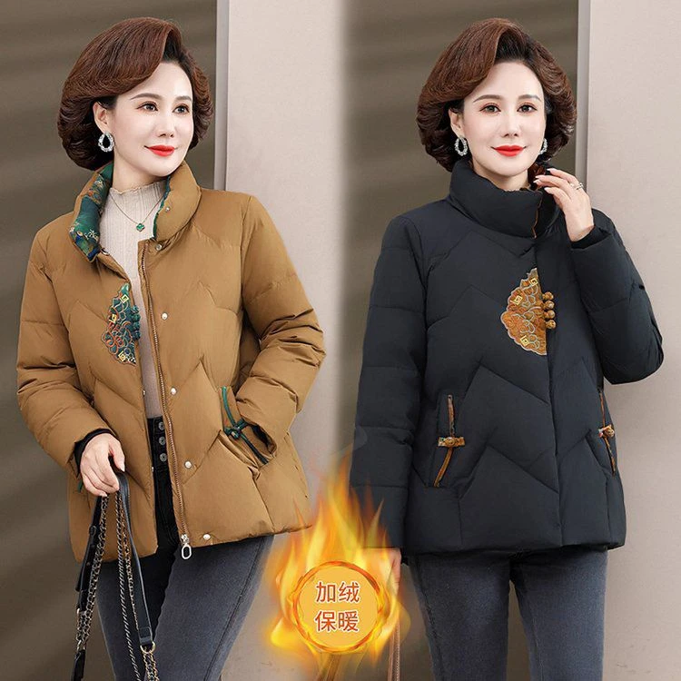新款妈妈冬季洋气棉服中老年女40-50岁冬装时尚加绒加厚棉衣棉袄