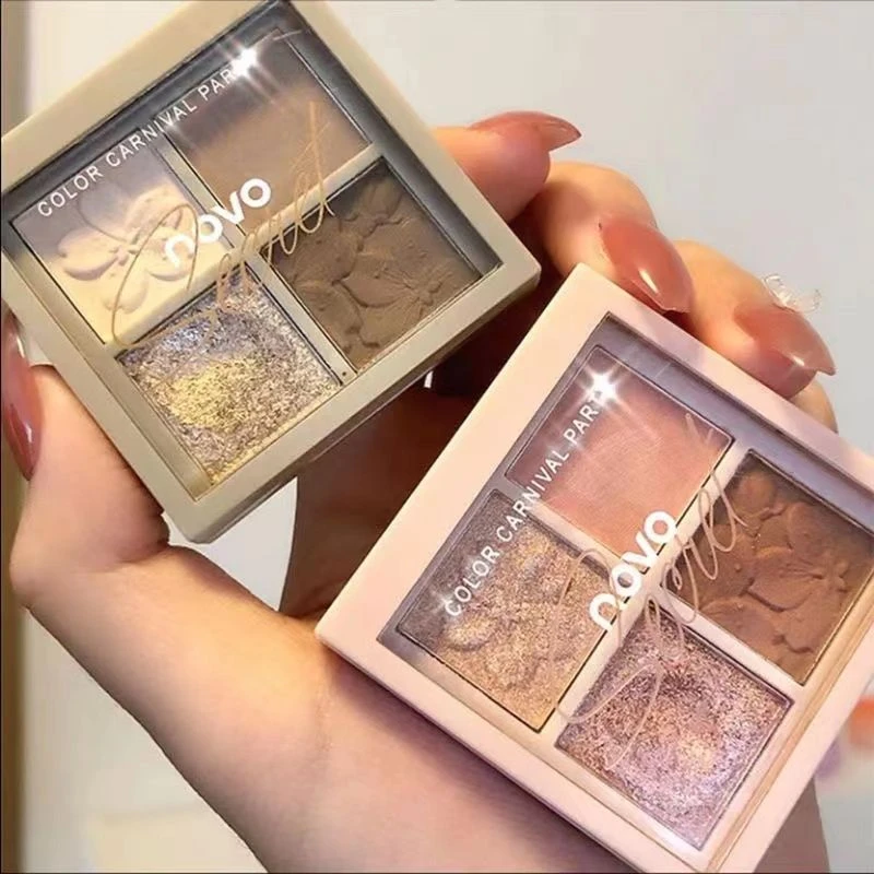 NOVO四色眼影水泥盘02ins液体珠光哑光亮片大地平价2025学生小众