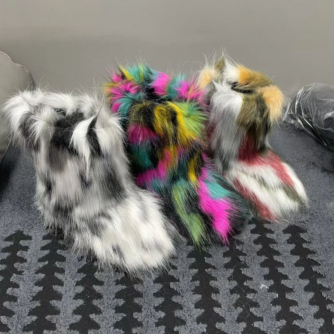 平跟中筒时尚雪地靴渐变网红灰色休闲保暖气质牛仔时尚中帮