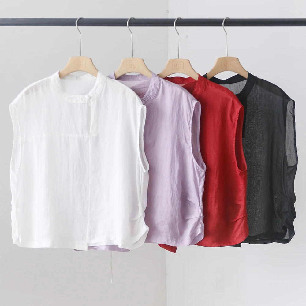 复古国风纯色盘扣小衫 夏季文艺显瘦无袖背心坎肩上衣 4SP259