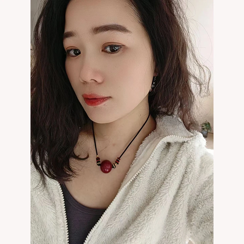 非金属布艺项链 241116 手工编织红珠项链锁骨链