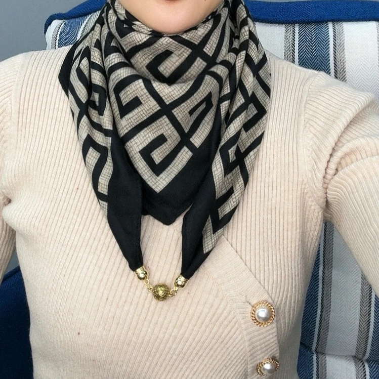 2023新款小金球磁吸扣高级丝绵围巾68*68方巾秋冬季保暖护颈围脖