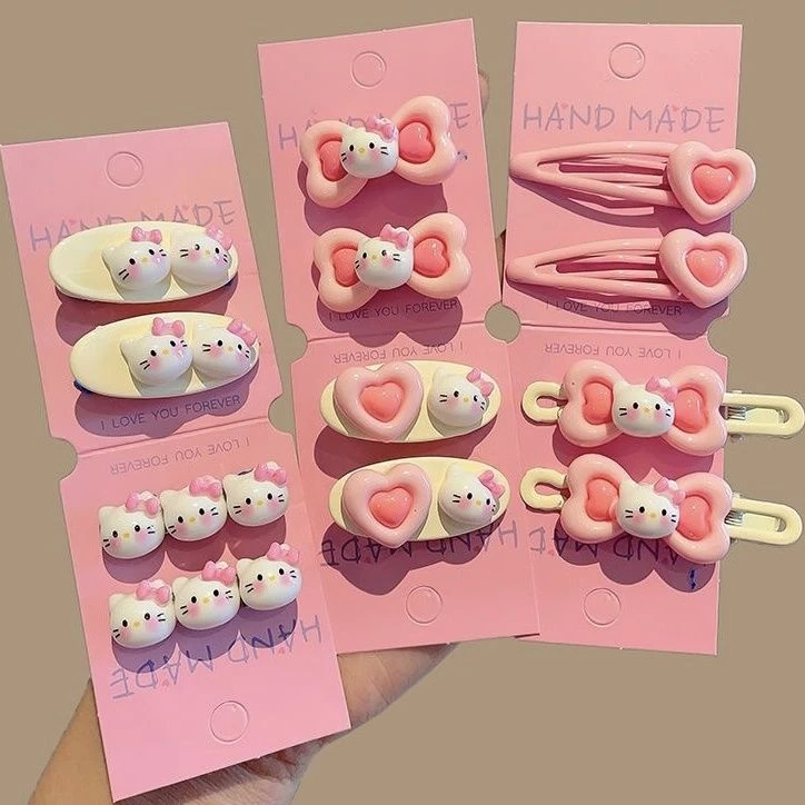 粉色发夹少女侧边爱心刘海夹前额碎发卡可爱hellokitty凯蒂猫发卡