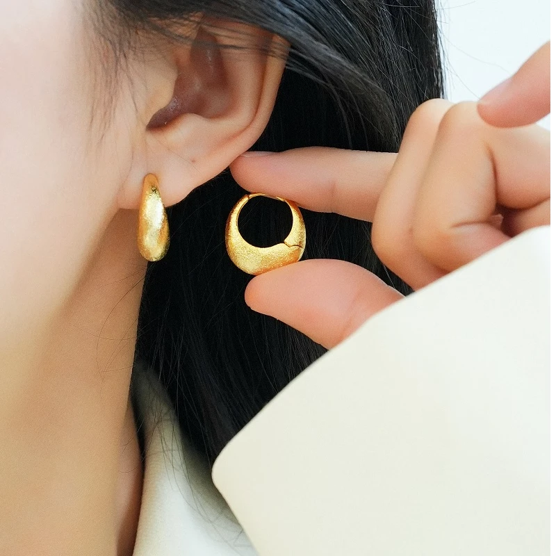 铜合金耳饰 925银针水滴磨砂锤纹耳环2024款轻奢高级感气质耳环女