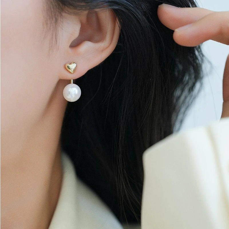 铜合金仿珍珠耳饰 爱心珠后挂耳环2024款小众设计高级感韩系耳饰