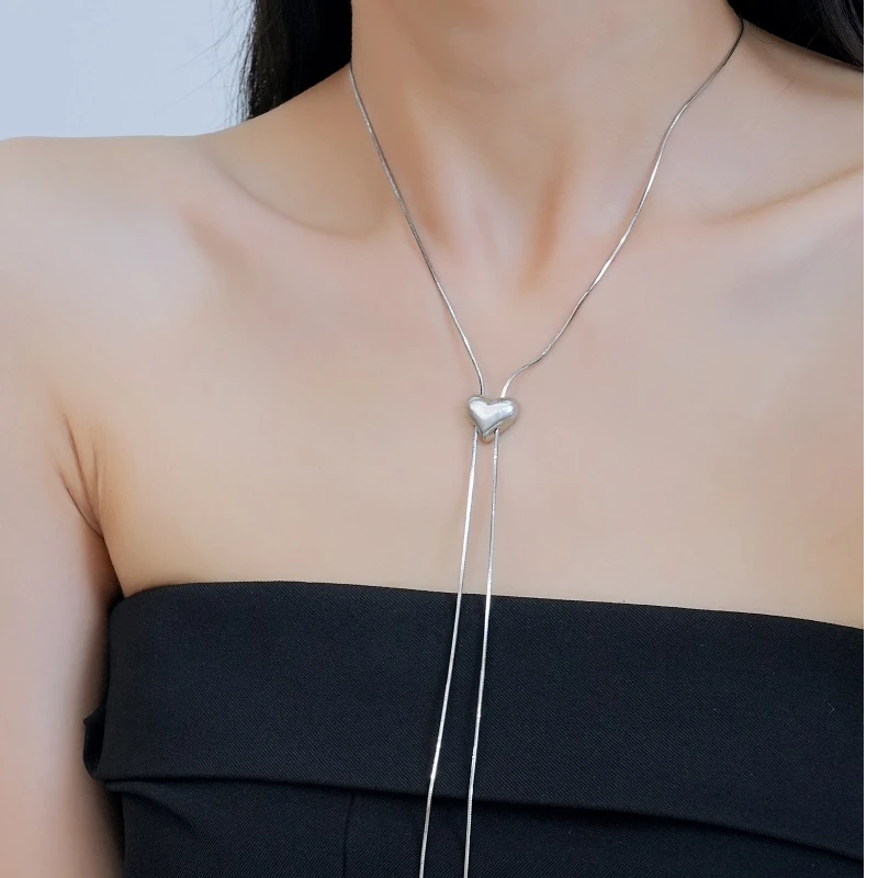 铜合金项链 爱心抽拉项链显瘦大气时髦时尚韩系颈链夸张高级感新
