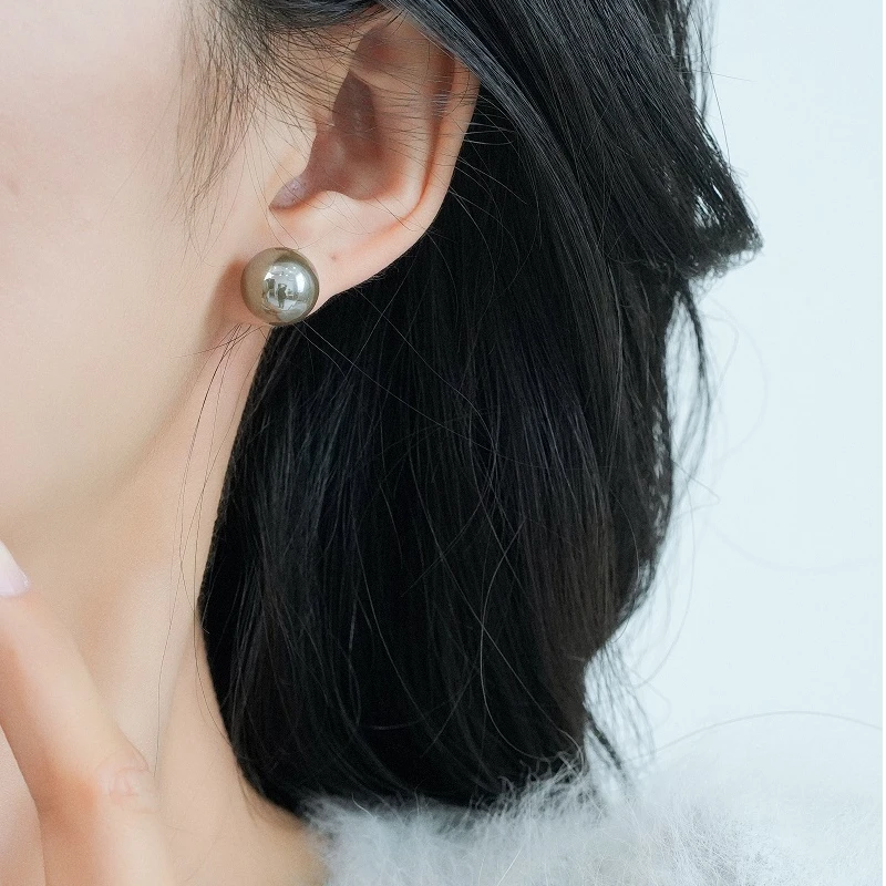 铜合金耳饰 925银针灰咖色简约高级感银灰色耳环真多麻色百搭耳饰