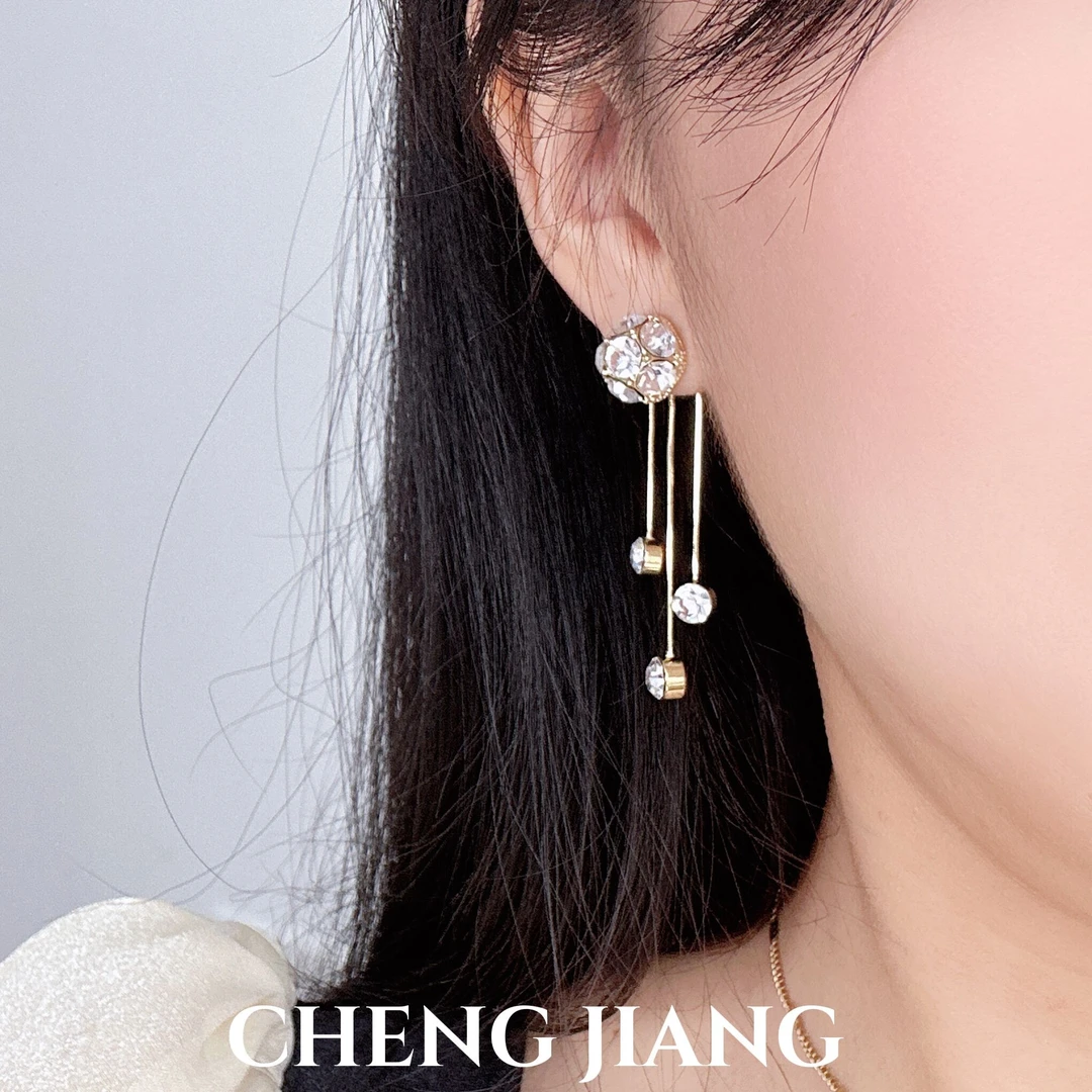 橙匠 铜合金耳饰 2023新款一款两戴三颗泪滴流苏耳环