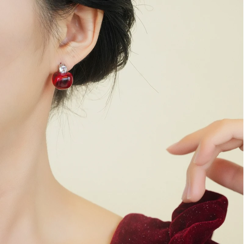 橙匠 铜合金耳饰 安可拉红苹果耳环本命年红色耳环小众设计耳饰