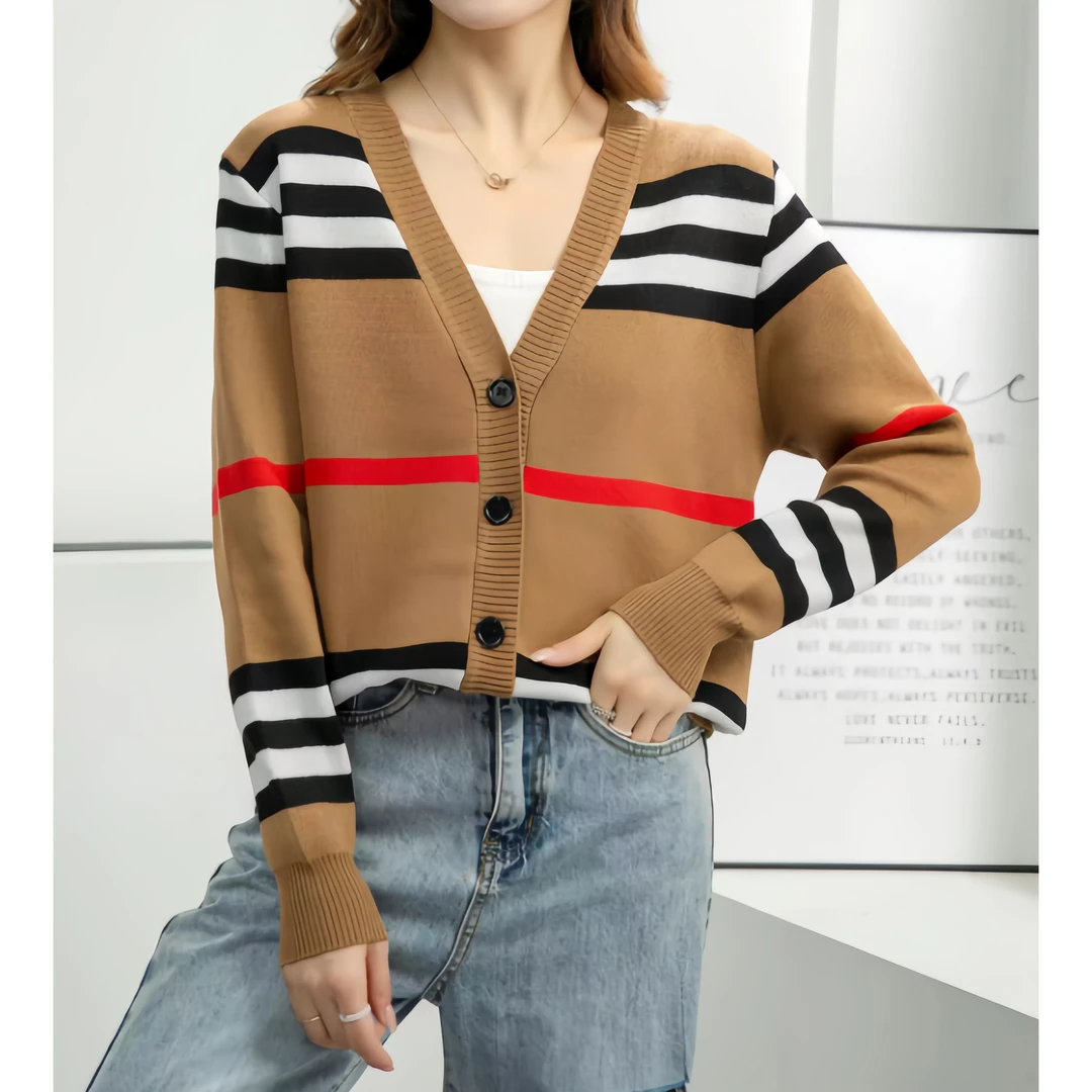 MidniteStar189大牌专柜同款条纹针织休闲外套气质时尚秋冬撞色女
