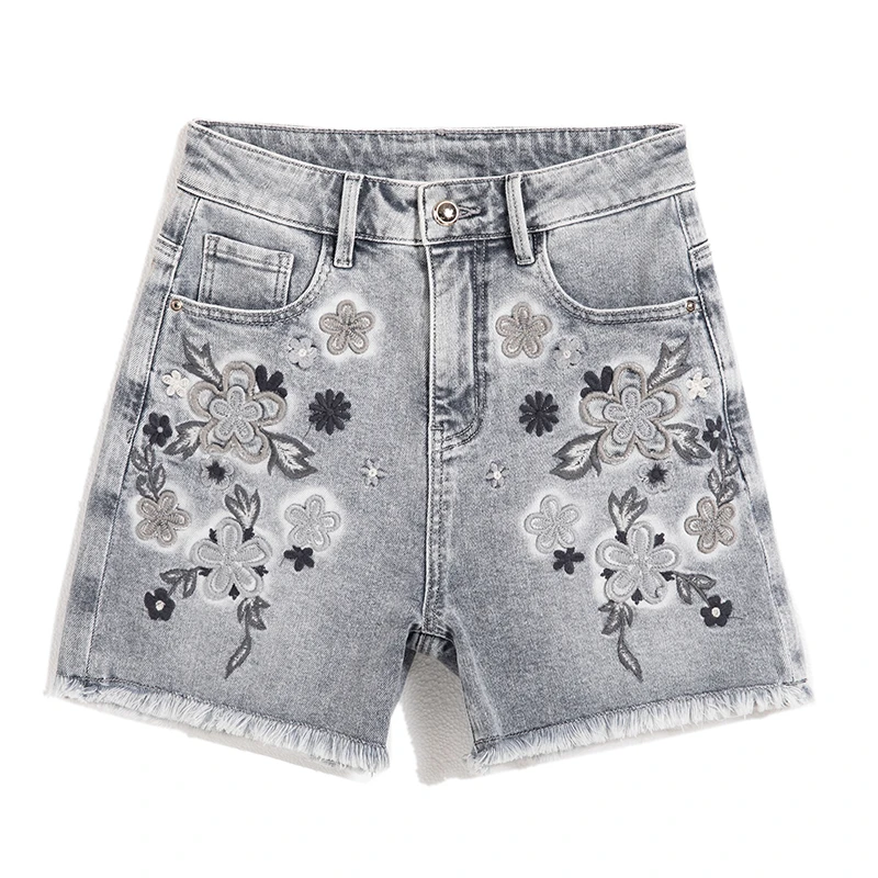 夏季新款重工刺绣短款时尚设计感高腰显瘦阔腿宽松女装短裤合集