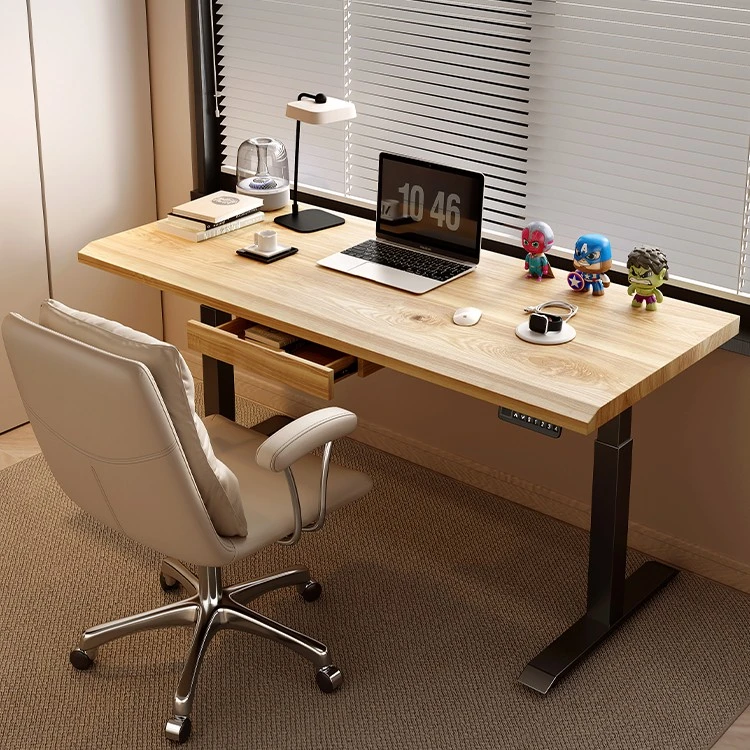 【白蜡木书桌】电动升降桌现代简易移动电脑桌原木桌实木站立书桌