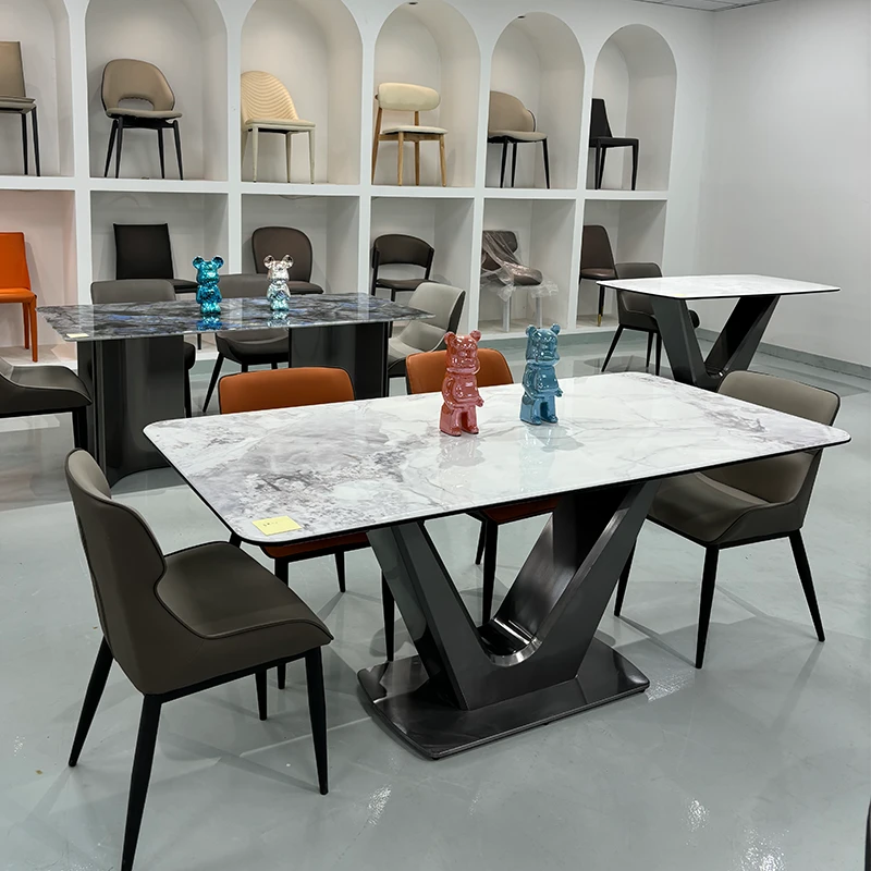 意式极简天然大理石餐桌轻奢天然大理石长方形家用大小户型吃饭桌