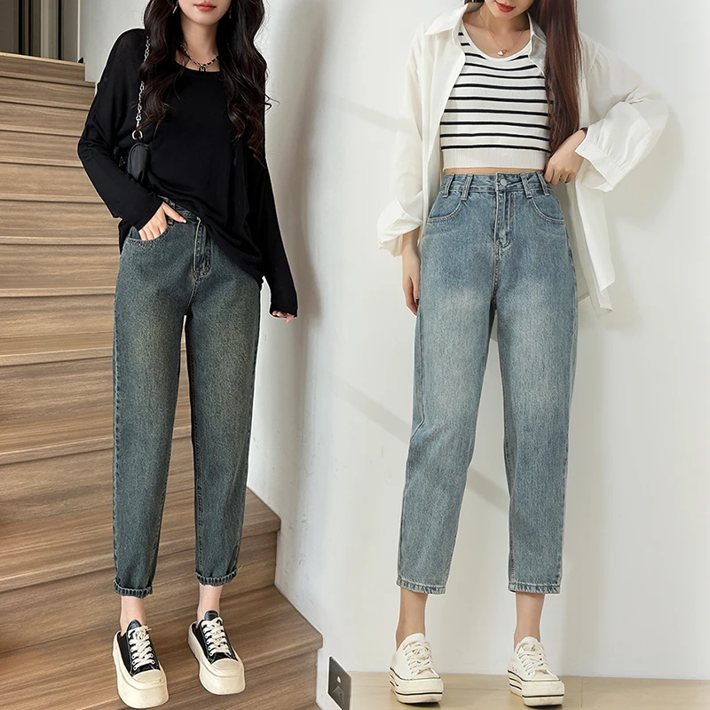 2025小个子春秋薄款高腰时尚宽松显瘦休闲直筒九分裤韩版老爹裤
